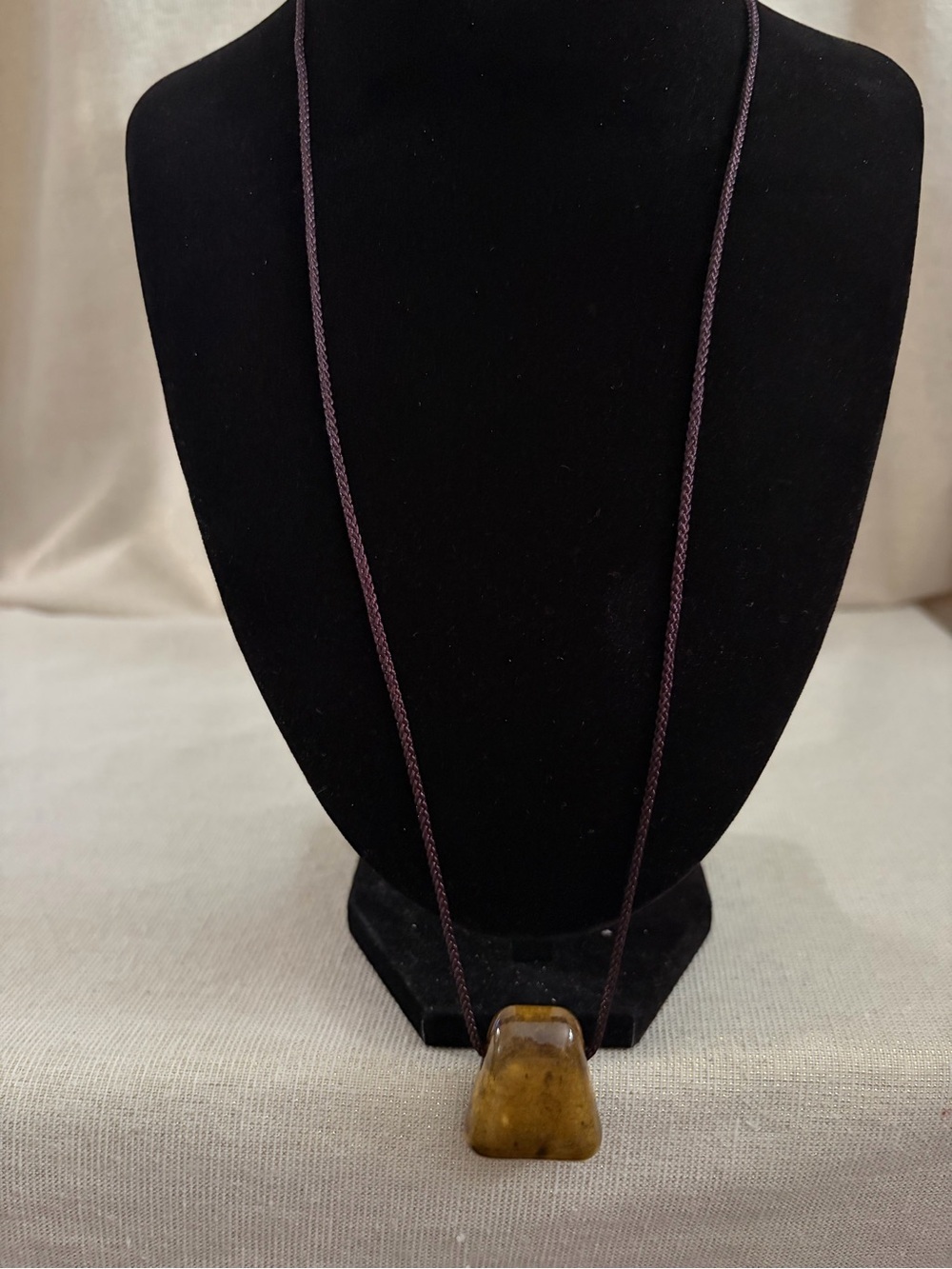 Yellow Brown Stone Pendant Necklace on Cord